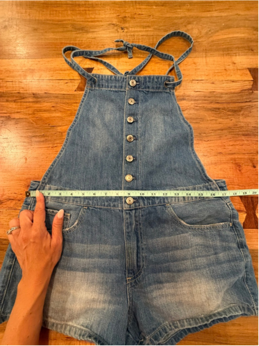 American Eagle Denim Romper Shortalls Halter Neck Button Front Blue Medium - Picture 8 of 11